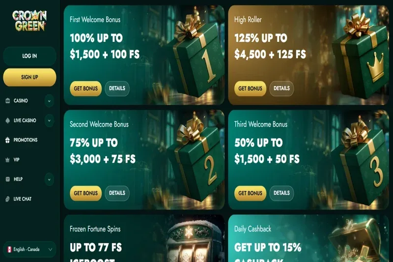 Crowngreen Casino bonus page screenshot
