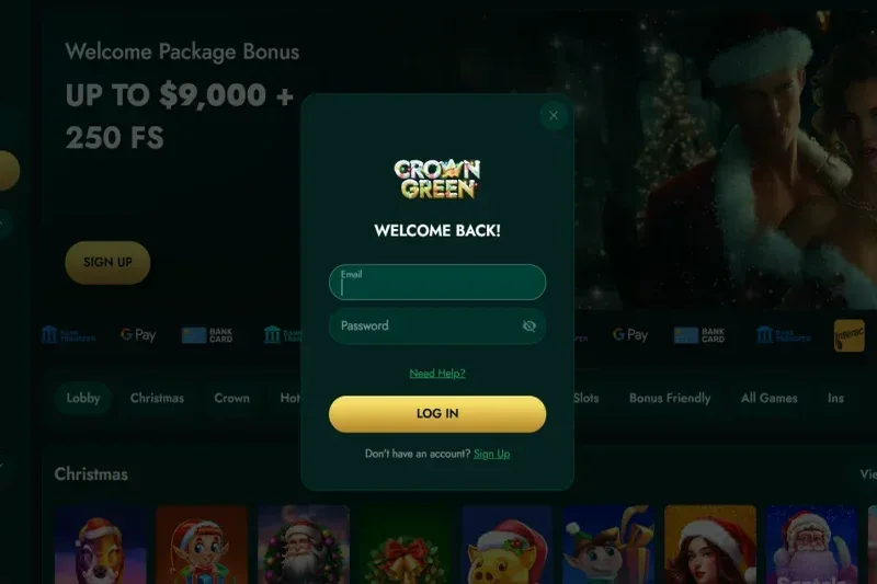 Crowngreen Casino login page screenshot
