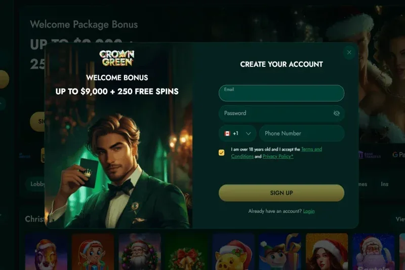 Crowngreen Casino registration page screenshot